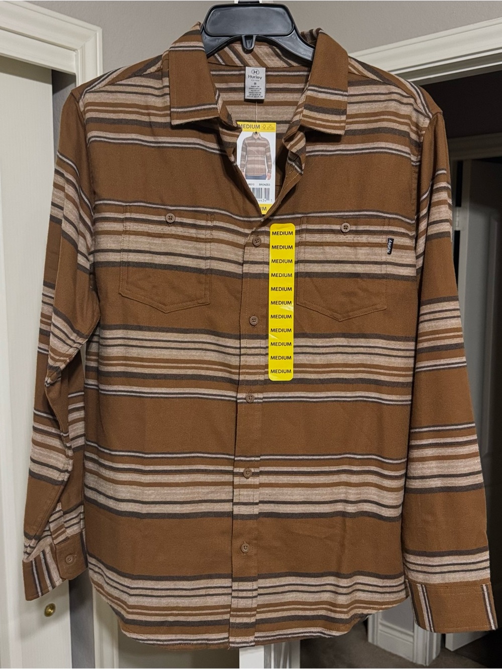 Hurley Medium Brown Striped Button-Up Shirt